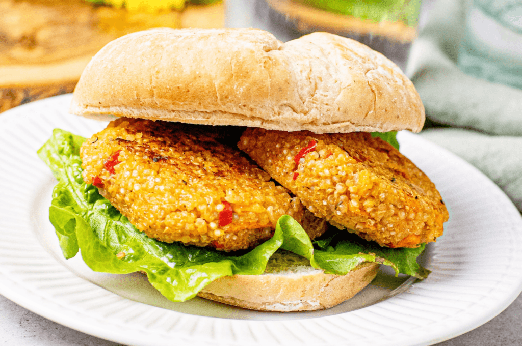 Salchichas vegetales Hamburguesas de garbanzo y quinoa almuerzos veganos 2 almuerzos