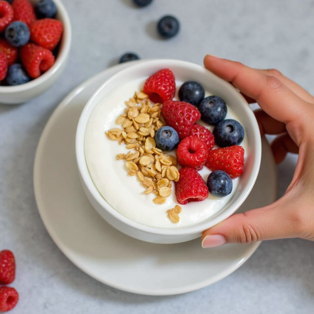 7 desayunos veganos saludables para empezar el día con Plena energía 8 Yogur vegano con granola casera